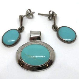 Sterling Silver Turquoise Earring + Pendant Set